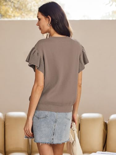 Pink Queen Women's Crew Neck Ruffle Edge Sleeves Loose Oversized Knit Pullover Sweater Jumper Tops Summer Fall Winter4