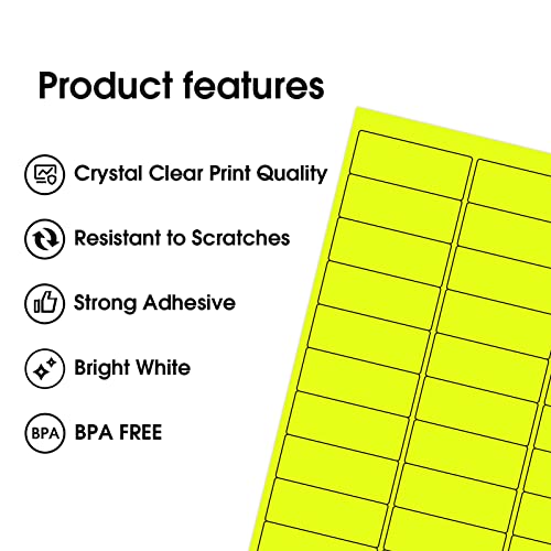 Maxgear 8-1/2" X 11" Neon Yellow Labels - Fluorescent Labels, Template 5160, For Inkjet Or Laser Printer, For Efficient Sorting And Organization, Strong Adhesive, 1" X 2-5/8", 30 Sheets, 900 Labels #TOP1