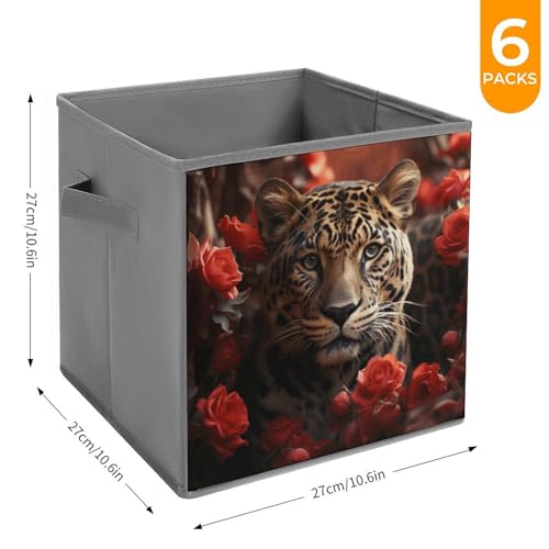 Boîtes de rangement tigre et rose x6 pliables et empilables
