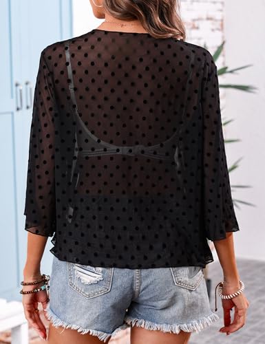 Image of Totatuit Women's Short Cardigan Bolero Sheer Shrug Tie Open Front Bell Sleeve Summer Cropped Bolero Cardigan