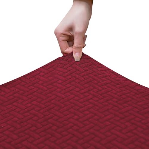 Image of Waterproof Saddle Bar Stool Covers Set of 4 Stretch 14x18Inch Rectangle Burgundy Barstool Covers Counter 4 Pack Jacquard Washable
