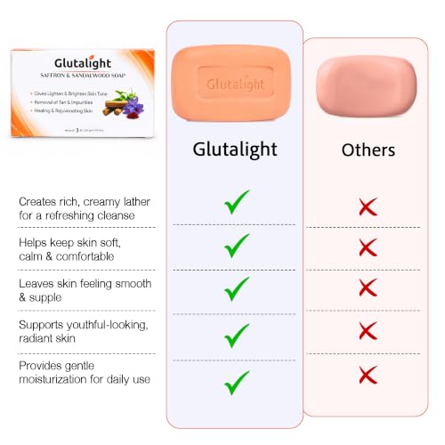Image of Glutalight Glutathione Saffron & Sandalwood Soap - Tan Removal, Pack of 3