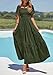PRETTYGARDEN Womens Summer Puff Short Sleeve Maxi Dress Square Neck Smocked Tiered Ruffle A Line Long Flowy Beach Dresses (Army Green,Large)