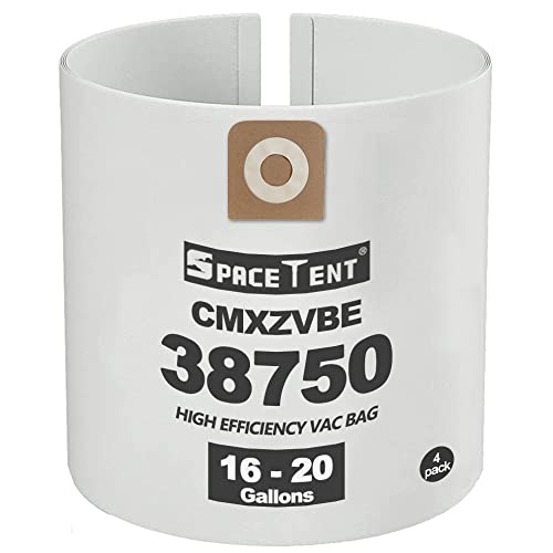 SpaceTent 4 Pack CMXZVBE38750 Shop Vac Bags for Craftsman 16 and 20 Gallon Wet/Dry Vacs, part # CMXZVBE38750 9-38750 38750, 38750 Fine Dust Bags
