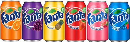 Fanta Six Flavor Variety Bundle of 6 Cans: Orange Grape Pineapple Strawberry Berry Fruit Punch