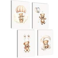 mojoliving Bilder Kinderzimmer jungen Baby Zimmer Poster Set Wandbilder Kinderzimmer mädchen Babyzimmer Deko Bilder für Baby Zimmer Dekoration (Set Teddy)