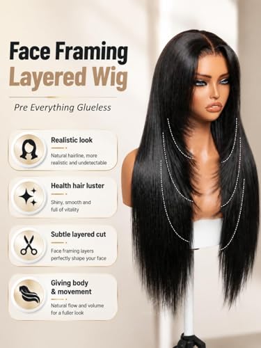 Image of Sunber Glueless 13x4 Layered Cut Yaki Straight Human Hair Wig Elastic 24''