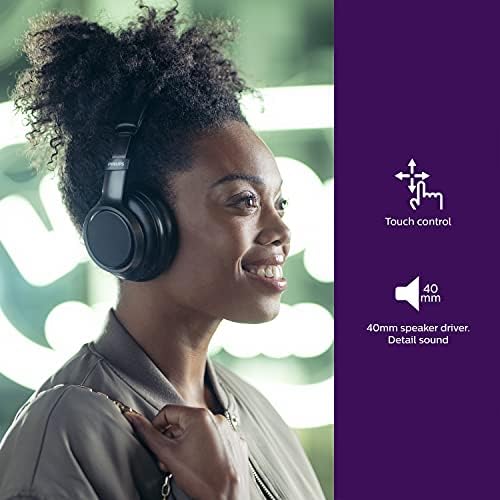Philips Audio Over Ear Wireless Headphones, Active Noise Cancelling, Adults Over Ear Wireless Headphones, with Dual Mic, Bluetooth, 27 Hours Play Time, Lightweight Black TAH9505BK/00