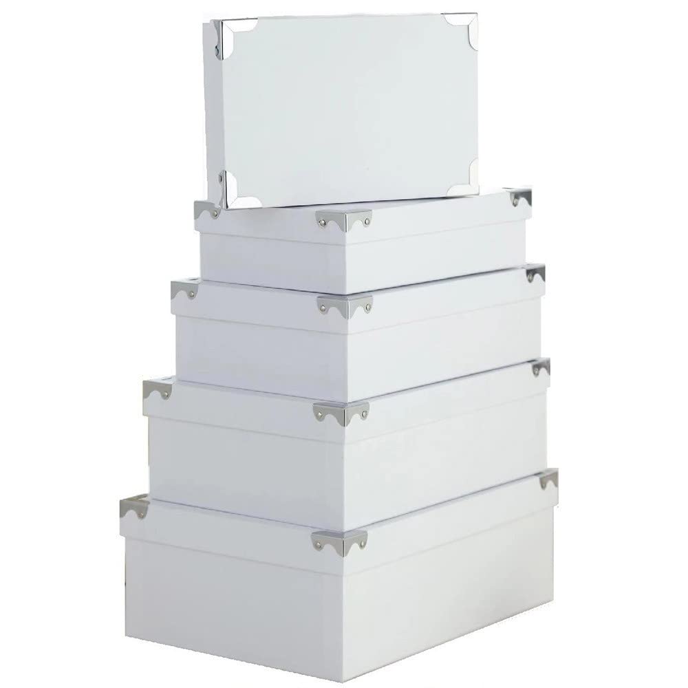 Set 5 CAJAS DE CARTÓN FORRADO CON CANTONERAS METÁLICAS