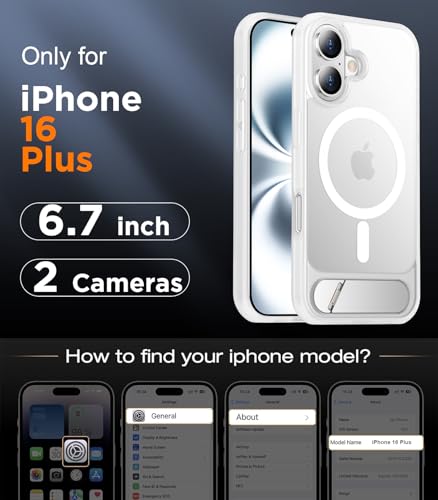 Image of Magnetic Compatible with iPhone 16 Plus Case, [Built-in Invisible Kickstand][Compatible with MagSafe][Military Grade Shockproof] Slim Translucent Matte Phone Case for iPhone 16 Plus 6.7 inch