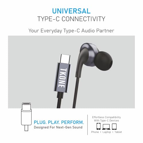 Image of TKONE Aerobuds Type C Wired Earphones with in-Line Microphone & Controls, 10mm Drivers, Deep Bass in-Ear Earbuds, USB C Earphones with Noise Isolation & HD Sound (Black)