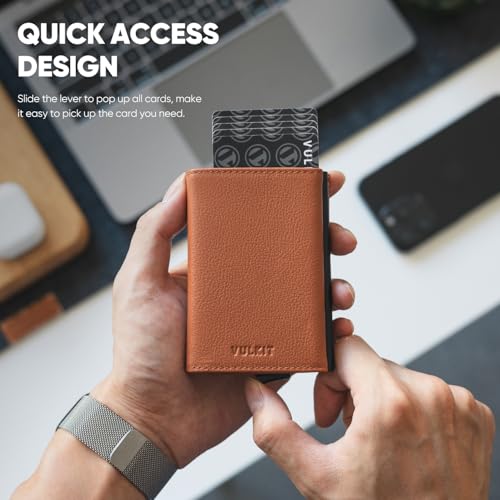 Image of VULKIT Pop up Wallet Minimalist Cash Wallets RFID Blocking Leather Smart Credit Card Holder with Magnetic Closure for Men