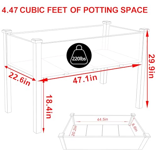 VEIKOU 47.1x22.6x29.9in Raised Garden Bed, Raised Garden Beds Outdoor with Drainage Holes, Detachable Liner, Cedar Planter Box for Gardening Vegetable Flower Herb, 220 lbs Capacity, Light Mocha Brown - Thumbnail 2
