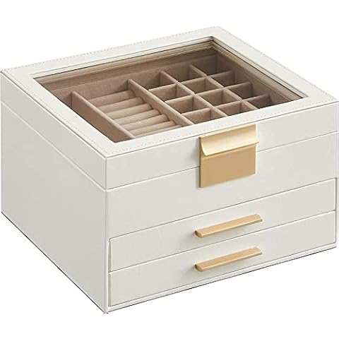 SONGMICS Caja Joyas 3 Niveles Tapa Cristal Cover