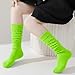 Mini angel Slouch Socks Girls Scrunch Socks 2 Pairs Kids Knee High Sock 10-14 Years Soft Warm Stacked Boot Sock(Green+Hot Pink,L)