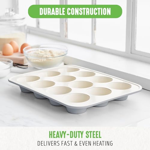 GreenLife Bakeware Healthy Ceramic Nonstick, 12 Cup Muffin and Cupcake Baking Pan, PFAS-Free, Gray - Image 6