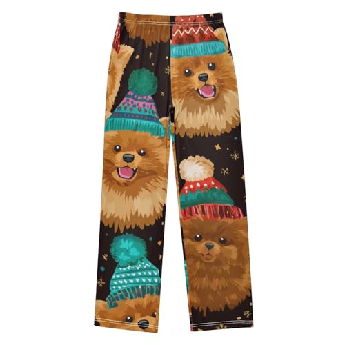 ZZXXB Pomeranian with Hats Boys Long Pants Soft Trousers Elastic Waist Kids Lounge Bottoms with Pockets S-XL