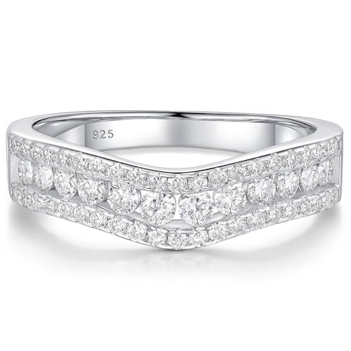 Curved Moissanite Wedding Band D Color VVS1 925 Sterling Silver Engagement Eternity Ring for Women Size 5-10