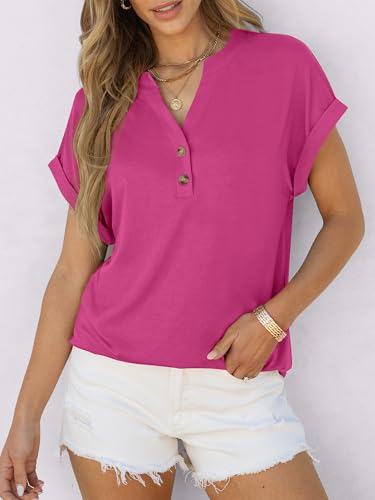 Image of ANRABESS Womens Short Sleeve Henley Tops V Neck Dressy Casual Blouses Summer Trendy Tee Shirts 2026 Vacation Fashion Clothes