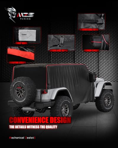 Image of MZS Cab Cover Compatible with Wrangler JK JL JKU JLU Unlimited 4 Door 2007-2026, 600D Outdoor Waterproof Wrangler Cover with Driver Door Zipper Car Half Cover Windproof Sun Snow Rain Protection