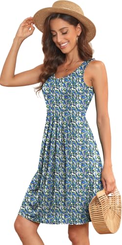 Image of Akihoo Women Summer Casual Sleeveless Midi Plain Pleated Tank Vest Dresses