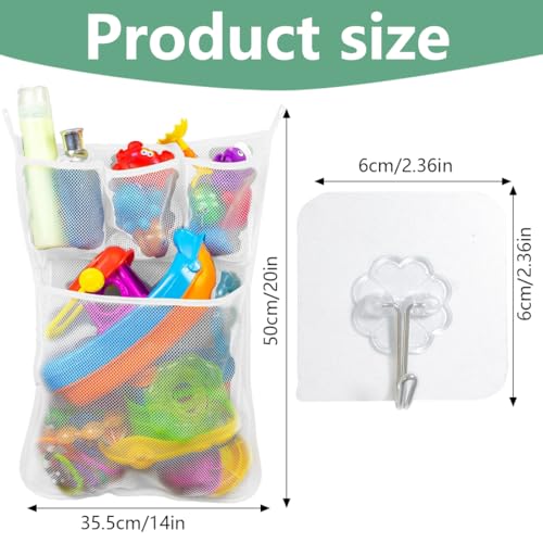 Miniatura 2 de Xytahdm Organizador De Juguete De Baño Bolsa De Juguetes De Baño Almacenamiento Para La Bañera Red De Grande Organizadores De Juguetes Baño Con 6 Ganchos Autoadhesivos