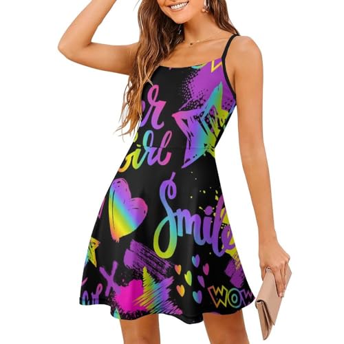 Robe d'été à bretelles spaghetti pour femme - Robe de plage courte Étoile d'amour