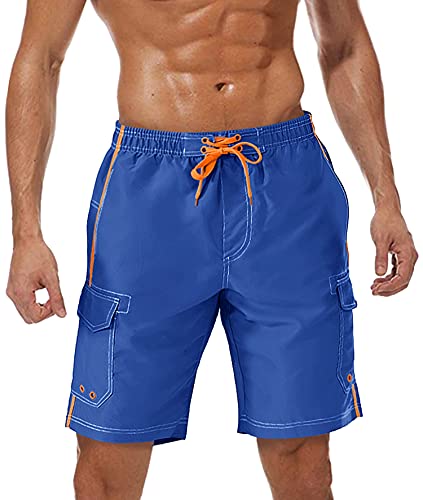 TACVASEN Swim Trunks Mens with Pocket Summer Shorts Swimming Quick Dry Board Shorts Lightweight Water Swimwear Boardshorts Blue