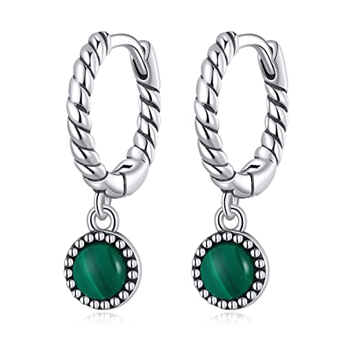 Elegantes pendientes con hebilla y piedra de malaquita fina