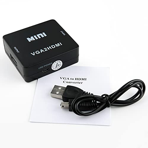 GBOLE Mini VGA to HDMI VGA2HDMI HD Video Converter 1080P Converter Adapter Box VGA to HDMI Audio Video with USB Cable Support HDTV for PC Laptop Display Computer Mac Projector (Black)