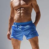 EWUEJNK Herren-Badehose, sexy, blau, transparent, Boardshorts, schnelltrocknend, Schwimm-Shorts, Gay-Surfen, Boardshorts, Strandhose, Bermuda, Badehose, Größe XL
