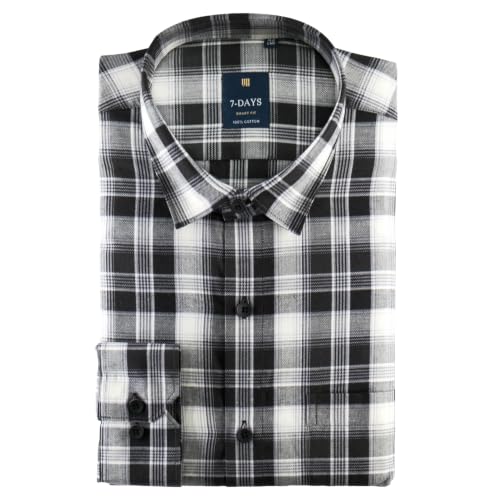 Image of 7-DAYS Men's Premium Check Shirt - 100% Cotton, Tailored Fit (Between Slim & Regular), Full Sleeve, with Pocket - Smart Office & Casual Look