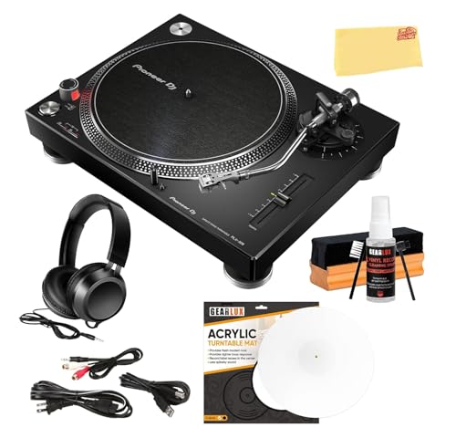 Pioneer PLX-500 Direct Drive Turntable - Black Bundle with Headphones, Slipmat, Cleaning Kit, and Austin Bazaar Polishing Cloth