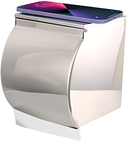 LELIZAZA Waterproof Toilet Paper Holder Self Adhesive, SUS304 Stainless Steel Toilet Paper Roll Holder Cat Dog Proof Toilet Tissue Holder for Bathroom-Silver
