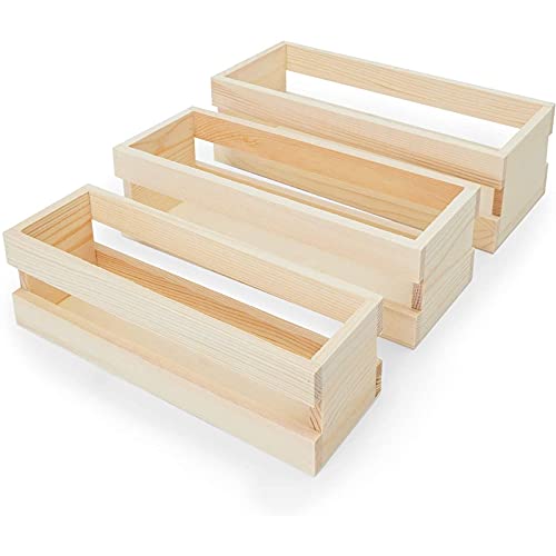Bright Creations Wooden Trays Set with Handle, Crates for Storage (Natural Color, 3 Pieces)