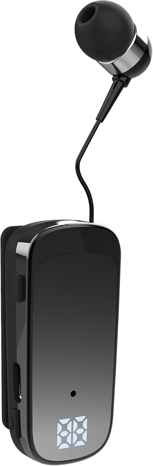 Auricolare Bluetooth Business con Filo Retrattile, Auricolar Senza Fili con Microfono, Bluetooth V5.2, Vivavoce, Compatibile per Universale Smartphone (Nero)