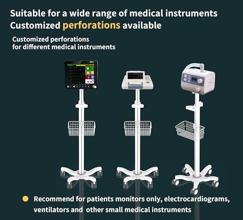 Image of Mount Plus X3 Height Adjustable Aluminium Rolling Stand for Patient Monitor Medical Trolley Cart with Basket and and Locking Casters for Dental Office, Hospital, Clinic