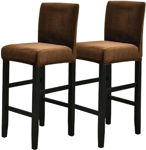 Fundas de terciopelo marrón para taburetes de bar con respaldo, pack de 2 unidades lavables 2