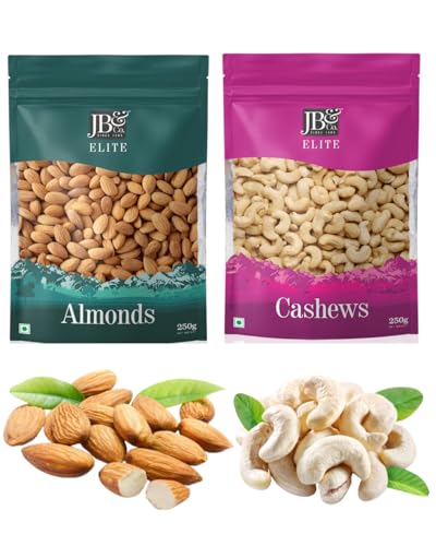 Image of JB&CO Premium Dry Fruits Combo | Elite California Almonds & Cashews | Fresh Crunchy Badam Kaju | Healthy Daily Snack | Rich in Protein & Energy 500g (250gx2)