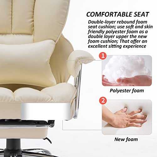 Efomao Sedia da ufficio,sedia da ufficio ergonomica in pelle PU,sedia da ufficio 150kg,sedia girevole regolabile con poggiapiedi e supporto lombare,Sedia da ufficio beige