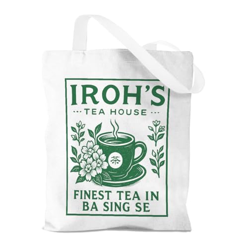 Anime Stuff, Uncle Iroh Jasmine Dragon Tea Tote Bag, Green Teacup Pattern Large Capacity Reusable Tote Bags with Handles, Portable Travel Beach Canvas Bags, Anime Gifts for Women Bestie Friends