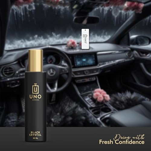 Image of Uno Aroma Black crystal Car Perfume - Alcohol-Free, Long-Lasting Car Fragrance, Removes Odours, Toxin-Free & Easy to Use Hanging Card, No-Gas Car Perfume with 200+ Sprays, Last upto 90 days (30mlx2)