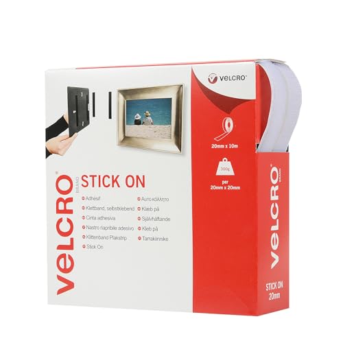 Cinta adhesiva VELCRO blanca 20mm x 10m, tira de velcro de doble cara para sujeción y bricolaje