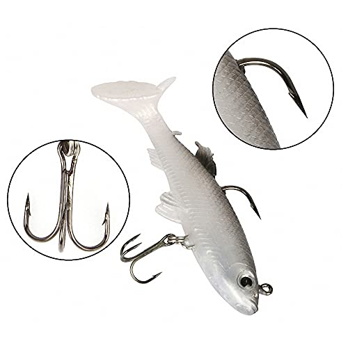 GZGXKJ Bionic Visaas, set van 5 stuks, kunstaas, voor zoetwater, brine, vissen, rubberen vissen met drillhaak, voor snoek, baars, snoekbaars, snoekbaars, vissen (14 g) - Image 3