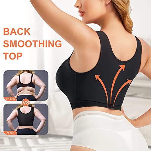 LANCS Adjustable Front Closure Bras for Women Post Surgery Bra Compression Tank Top Posture Corrector Shapewear Top