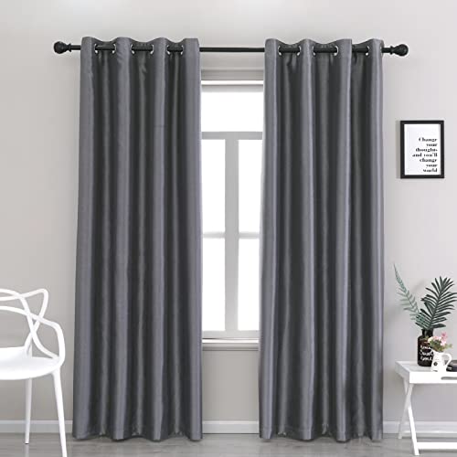 Image of GYROHOME Faux Silk Blackout Curtains, Fully Lined Solid Color Window Treatment Drapes for Bedroom and Living Room Thermal Insulated Grommet Top Room Darkening Drapes, (Gray, 52x54, 2 Panels)