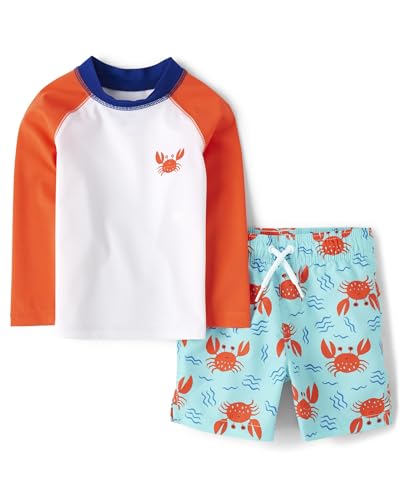 Image of The Children's Place Baby-Boys and Toddler Long Sleeve Rashguard and Swim Trunks, 2 Piece Set
