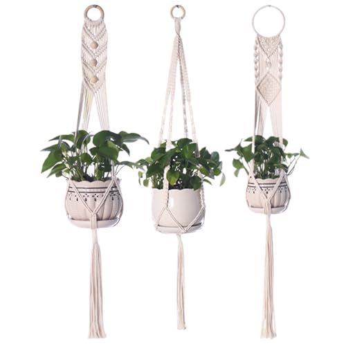 Generic Macrame Plant Hanger 3 Stks Opknoping Plant Houder 3 Maten Plafond Plant Hangers Decoratieve Bloempot Houder Geen Kwasten Plafond Plant Hangers
