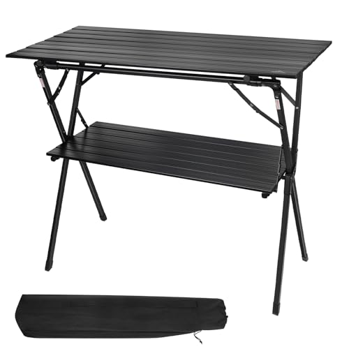 AREFFA Double-Layer Folding Table for Outdoor Cooking - Lightweight Aluminum Portable Table with Carry Bag, Ideal for BBQ, Camping & Picnic