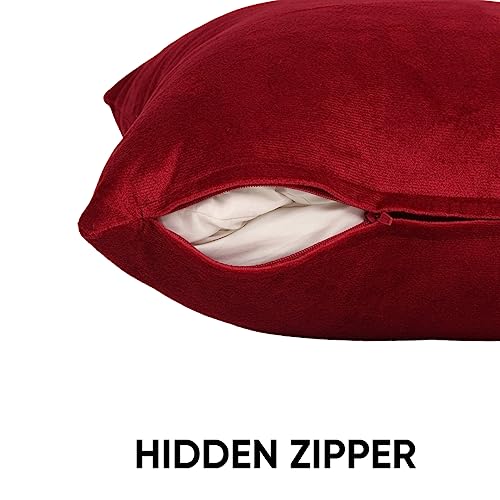 Image of Amazon Brand - Umi Velvet Decorative Cushion Cover 18x18 Inch - Set of 5, Soft Solid Square Throw Pillow Covers for Sofa, Living Room or Home Decor - 45x45 cm in Wine Color